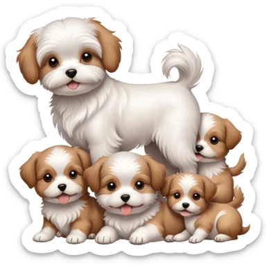  Maltese dog with 5 brown puppies sticker