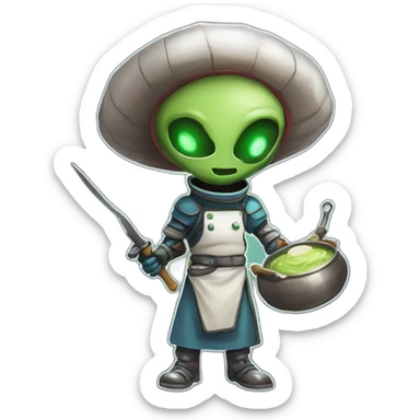 alien chef scifi roguelike rpg style inspired by slay the spire digital art sticker