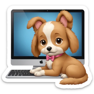 Puppy day dreaming at computer about his girlfriend  sticker