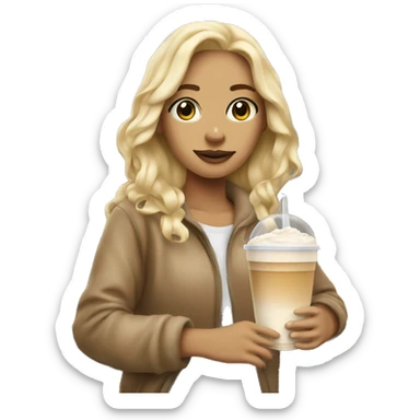 Blonde Girl covered in a City blanker With an iced Latte  sticker