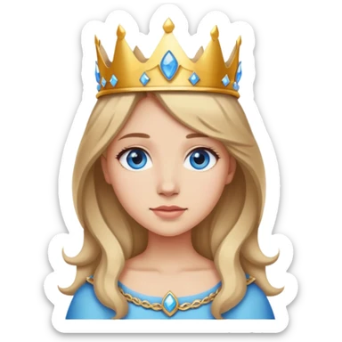 Girl with dark blonde hair blue eyes and light skin wearing a crown and being cute sticker