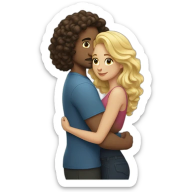 Man with long dark curly hair hugging a blonde curvy woman sticker