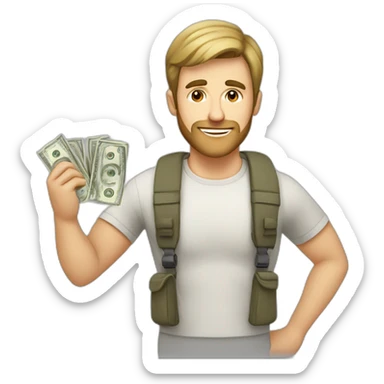 caucasian male with small beard with bag of money sticker
