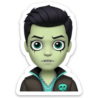 Frankie stein monster high doll boy with 5-o-clock shadow , pale green skin,  sticker