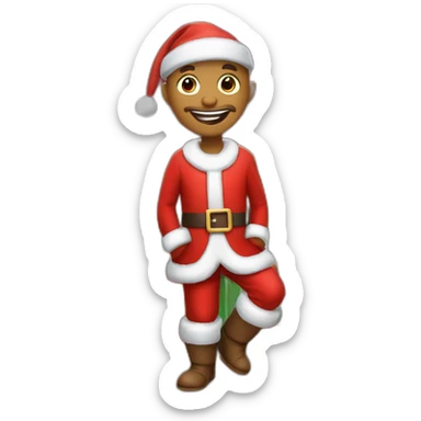 happy snov man with red cristmas dress and gifts under cristmas tree sticker