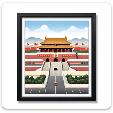Tiananmen Square, Beijing, Chinese architecture, travel illustration sticker