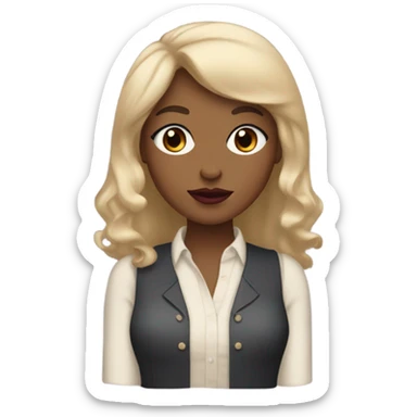 light tan girl with bangs and burgundy lips and blush and eyelashes wearing shirt and vest sticker