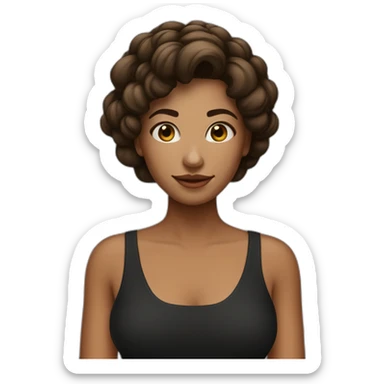 Mulher branca com cabelo castanho liso com vestido preto curto de mangas cumpridas e cabelo preso sticker