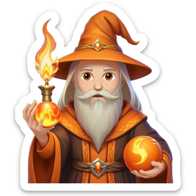 An mage wizard who is an expert on automation with fire sticker