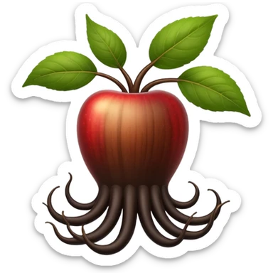 A beautifully arranged black ginseng root (heuksam), in Apple iPhone emoji style. Dark brown-black glossy color, subtle texture on the root, elegant curves, vibrant but natural tones, smooth gradients, clean simple shapes, no outlines, slight 3D depth.
 sticker