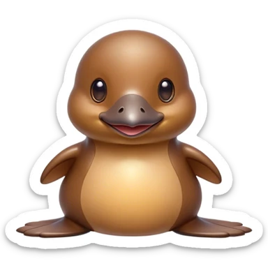 Cinematic Cute Platypus Portrait Emoji, Head tilted playfully and inquisitively, featuring a glossy brown fur with a charming, flat duckbill and round, sparkling eyes brimming with quirky wonder, Simplified yet irresistibly adorable features, highly detailed, glowing with a warm, friendly glow, high shine, affectionate and whimsical, stylized with a touch of aquatic playfulness, bright and endearing, soft glowing outline, capturing the essence of a mischievous yet lovable platypus, so playful it feels like it could waddle out of the screen into your arms! sticker