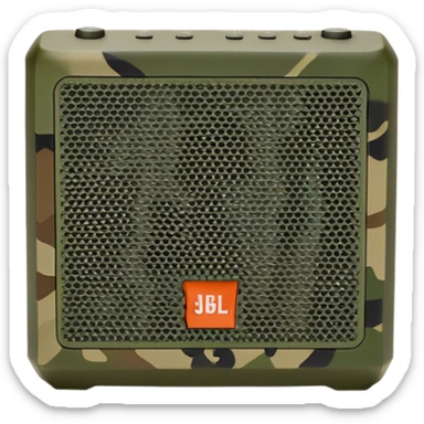 JBL Go 4 in woodland camouflage, simplified design, front view showing speaker grill, modern minimal approach, military style sticker