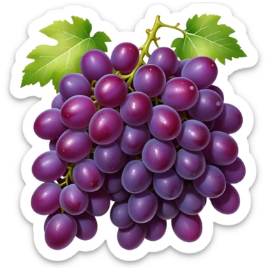 Cinematic glossy purple grapes, plump and dewy, gathered in a beautiful cluster, deep rich hues, ultra-detailed, fresh and juicy, soft glowing light. sticker