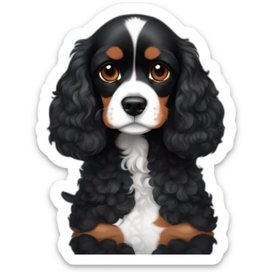 blenheim cavalier king charles spaniel and black mini poodle cuddle each other  sticker