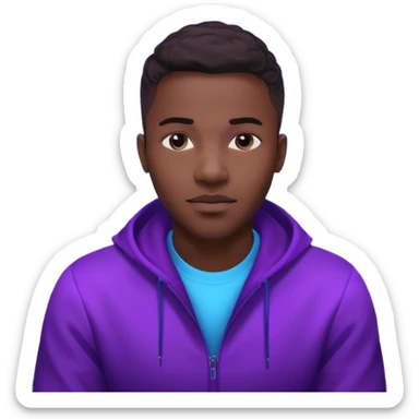 Développeur homme noir, dans un espace de coworking moderne, lumière néon bleue et violette, reflet sur son visage concentré, code affiché sur plusieurs écrans, légère profondeur de champ, ambiance professionnelle, style cinématique 4K, détails précis, peau naturelle, contraste fort. sticker