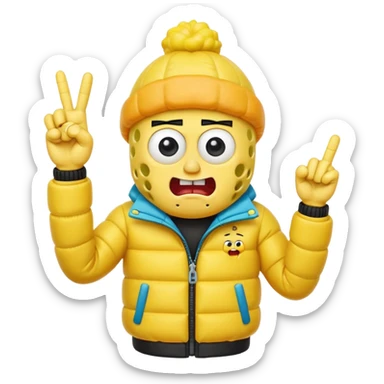SpongeBob with a puffer jacket sticking up the middle finger sticker