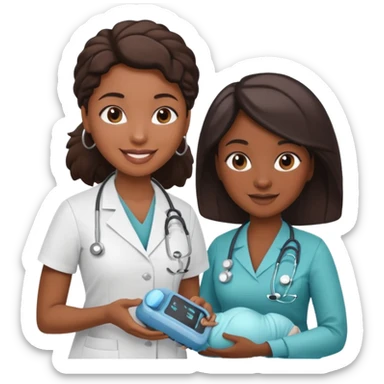 black female doctor and white ultrasound technician performing a fetal ultrasound sticker