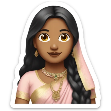 Indian girl with long black hair wearing a light pink saree sticker