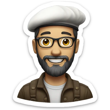 man, beret, beard, glasses, white skin, smile, full-body "slim" sticker