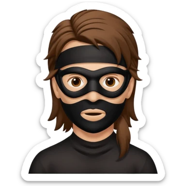 A guy with a brown mullet and a black mask over his mouth and nose sticker