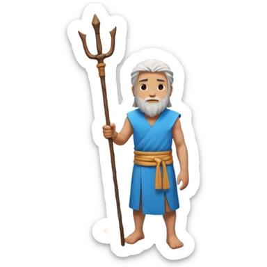 iOS-style 3D emoji: wide blue sea split into two towering water walls, dry path in the middle, Moses standing at the center holding a staff upright sticker