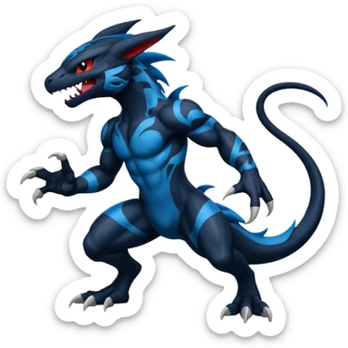 Black and Blue Venom-Stitch-Zekrom-Salandit-Sneasel-fusion, full body, tribal markings  sticker