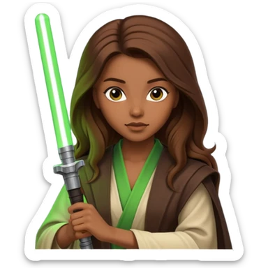 Ios 18, starwars green lightsaber jedi woman long brow hair  sticker