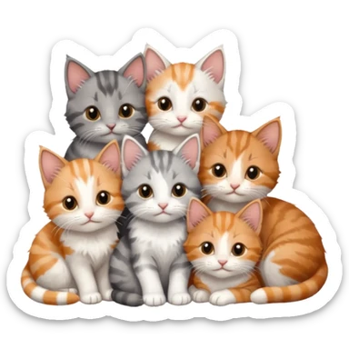6 tiny kittens cuddling together all various different natural colours including grey and white, ginger and white, calico, grey, and brown tabby and white sticker