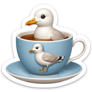 seagull in a cup of tea sticker