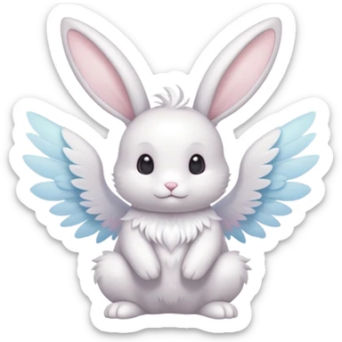 White pastel divine winged angelic furry bunny-fairy-Fakémon-Minccino-hybrid-fusion (full body) sticker