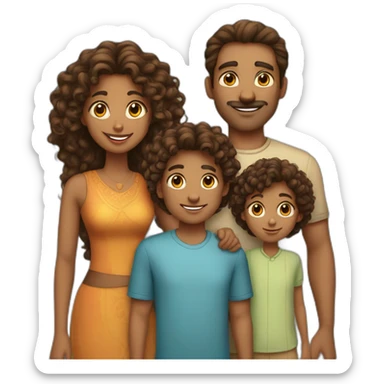 indian family with one daughter curly hair mom curly hair dad straight hair and one son straight hair sticker