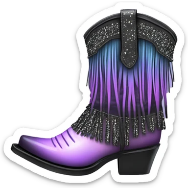 Realistic pastel purple to black ombre pair of fashion cowgirl boots with sparkly shiny glitter fringe on them. sticker