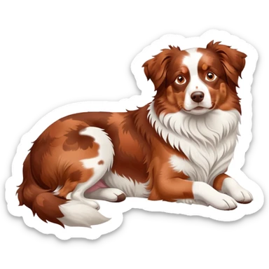 Red merle Australian Shepherd dog laying down, copper and white spotted coat, relaxed pose sticker