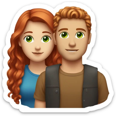Girlfriend: Red hair with green eyes with Boyfriend: dark brown hair man with blue eyes sticker