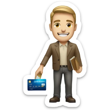 white guy showing a credit card  sticker