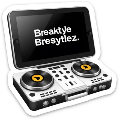 un gif texte qui défile  "BREAKSTYLEZ TV"  change de couleur sur fond noir sur le theme dj sticker