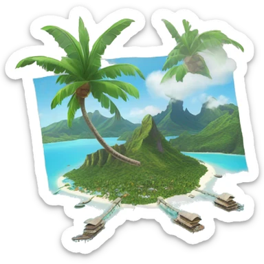 The island of Bora Bora located in French Polynesia in emoji style with the view of the whole archipelago sticker