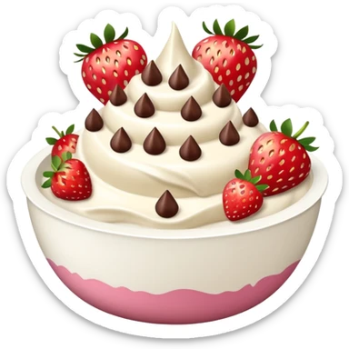 frozen yoghurt bowl with chocolate chips and fruit sticker