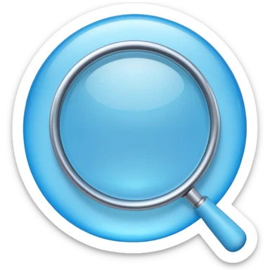 A 3D emoji-style magnifying glass, smooth rounded shapes, soft gradient blue ring, glossy plastic material, subtle highlights and reflections, simple minimal design, pastel blue color, slightly thick proportions, soft lighting, clean white background, modern emoji aesthetic, centered composition sticker