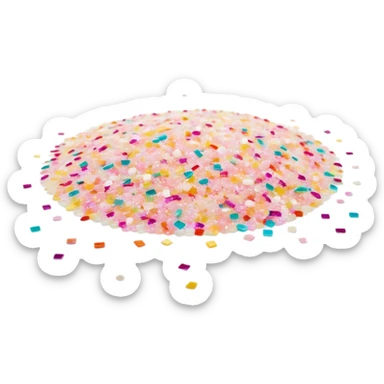 Cinematic Realistic Sparkles & Sprinkles, a delicate swirl of tiny, multicolored sugar confetti and edible glitter, scattered across a smooth reflective surface, each speck glinting under soft ambient light, glowing vibrantly with a dreamy and magical charm. sticker