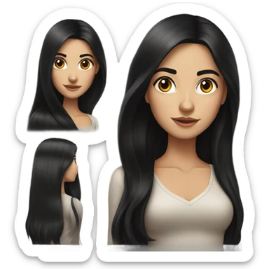 Hyper Realistic Beautiful Spanish girl brown eyes straight very long dark black hair  sticker