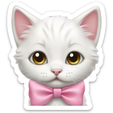 white kitten with pink bow sticker