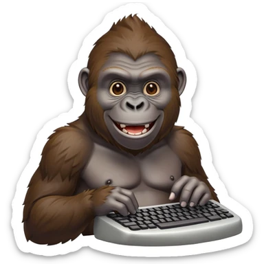 happy smiling gorilla ape typing on a keyboard, texting sticker