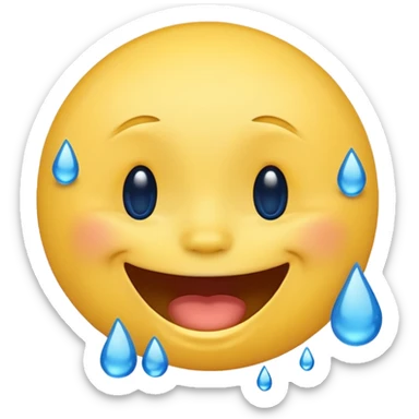 Emoji, yellow round laughing hysterically face, with blue tears of joy on it.  sticker