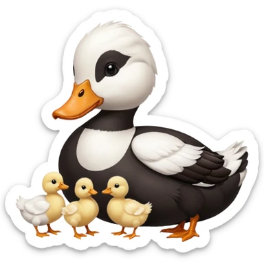 19 white pekin ducks and 1 black pekin duck with 14 small baby chickens sticker