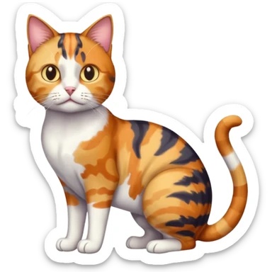 full body colourful calico tabby cat with disproportioned head with an anxious face and white front legs sticker