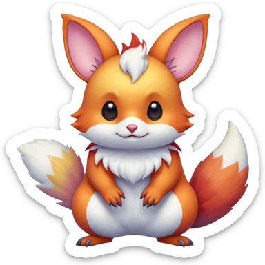  Shiny iridescent light warmly colored reddish-orange-gold-gradients vibrant colorful pastel flourishing flurry fuzzy Absol-Minccino-Furret-Zangoose-Chinchilla-Stitch-fusion-animal-Fakémon-hybrid-creature  sticker