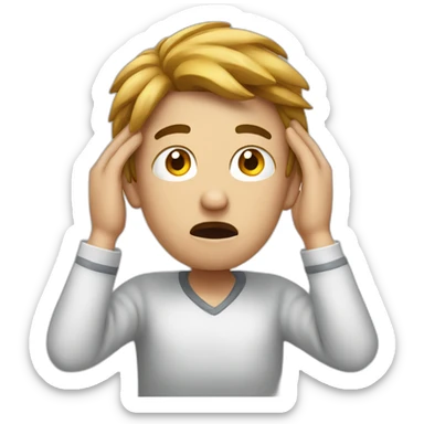 Realistic emoji of a stressed person with hands holding their head. sticker