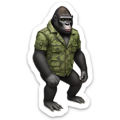Gorilla on a surfboard wearing a camo vest sticker