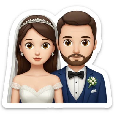 scottish man with stubble, brunette woman wedding sticker